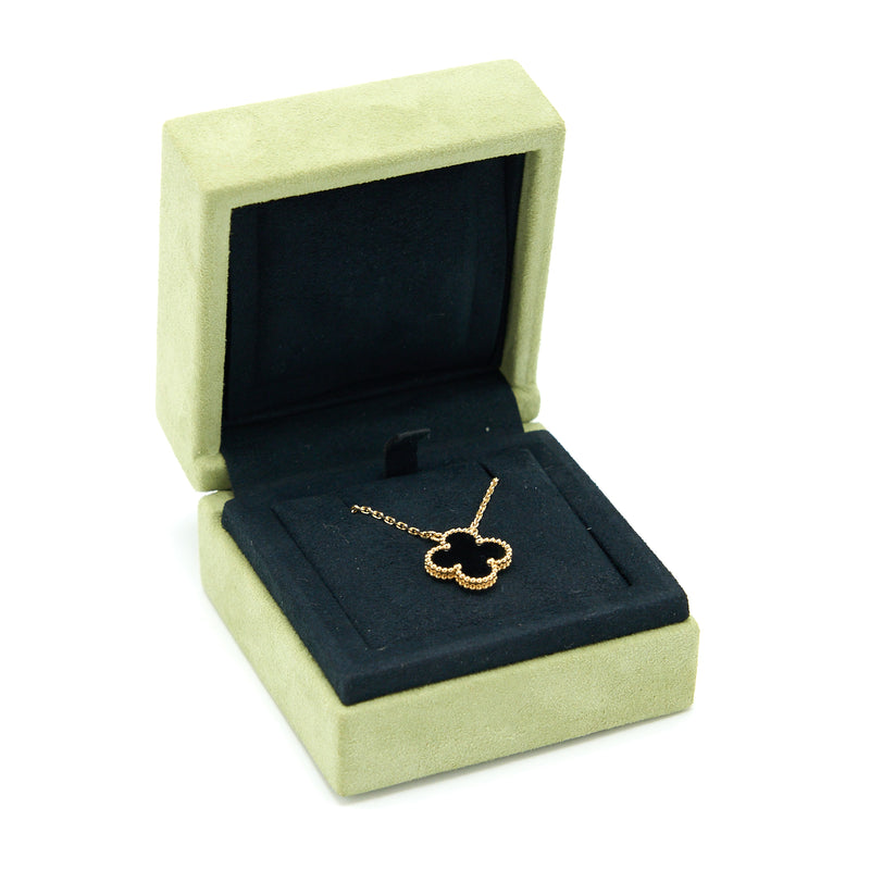 Van Cleef & Arpels Vintage Alhambra Necklace 18K Yellow Gold Black ONYX  with Box