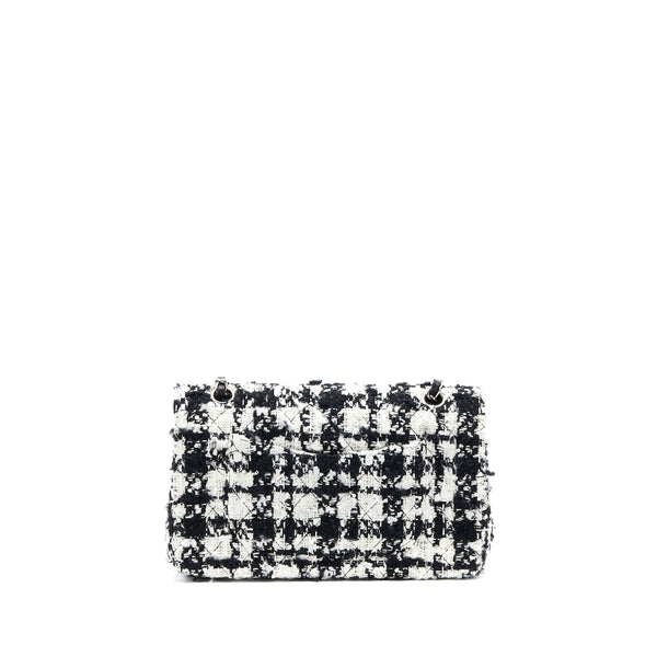 Chanel Vintage Medium Classic Flap Bag Tweed Black And White SHW