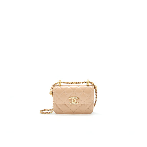 Chanel 21A Flap Coin Purse with Chain beige