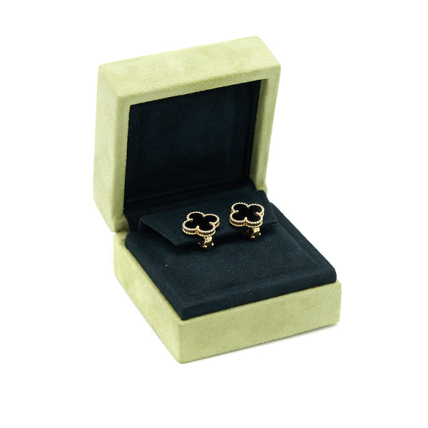 Van Cleef & Arpels Vintage Alhambra Earrings Onyx/18K Yellow Gold