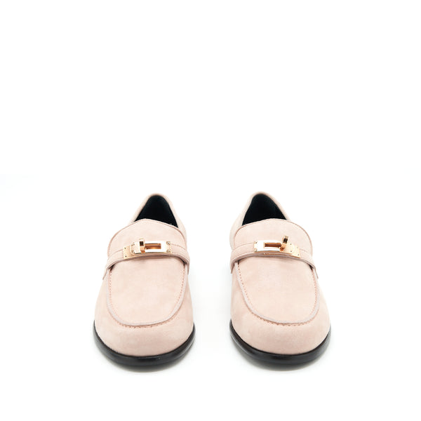 Hermes Size 37.5 Destin Loafer Chevre Velours Rose Opaline RGHW