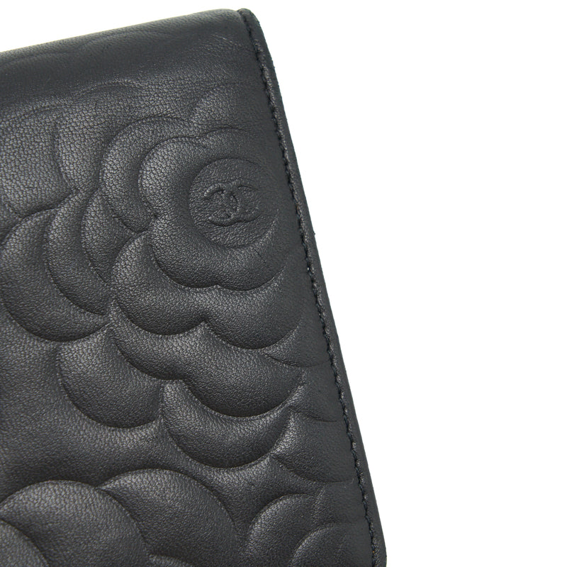 Chanel Camellia Fold Long Wallet Lambskin black / silver SHW