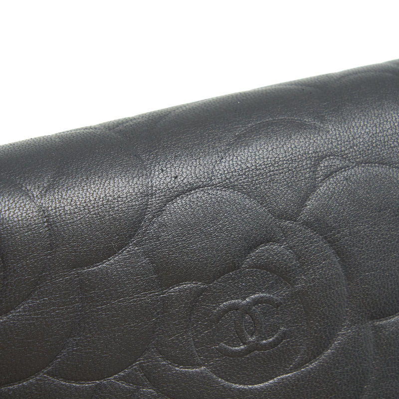 Chanel Camellia Fold Long Wallet Lambskin black / silver SHW