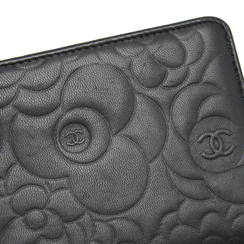 Chanel Camellia Fold Long Wallet Lambskin black / silver SHW