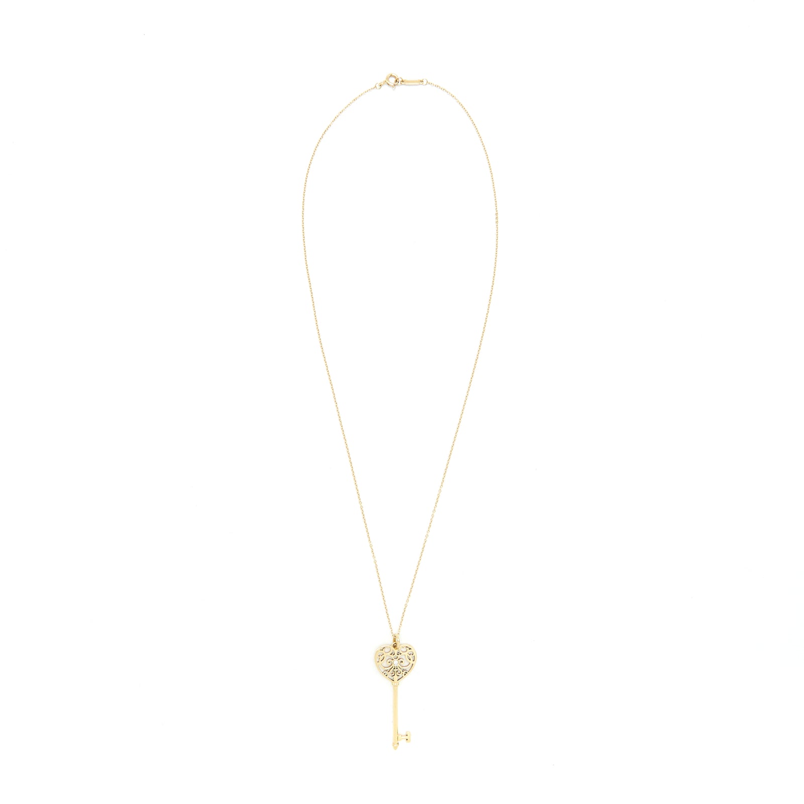 Tiffany Co Enchant Heart Key Pendant Necklace 18k Yellow Gold Diam