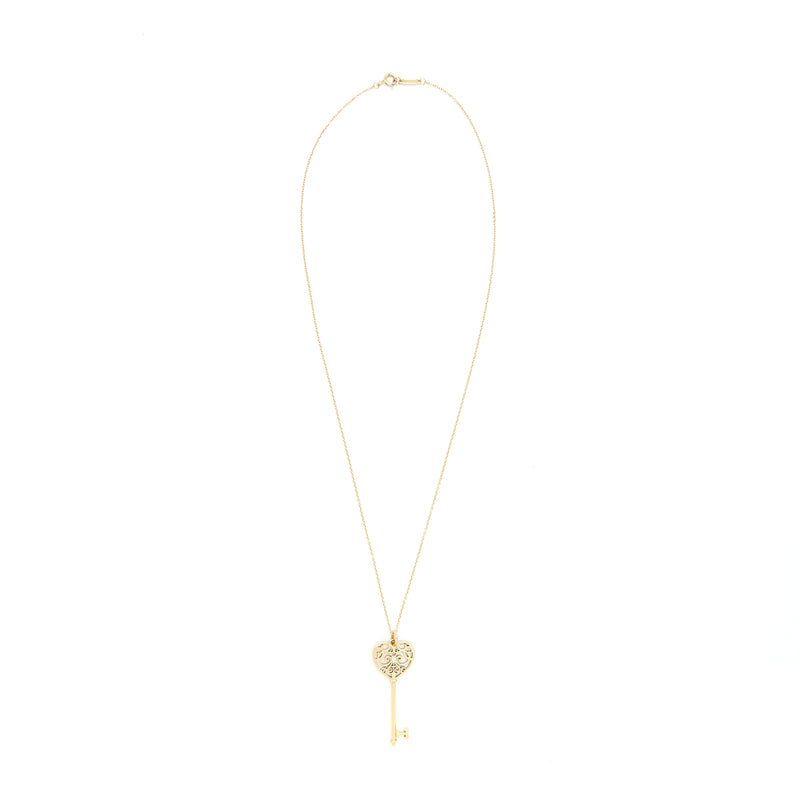 Tiffany & Co Enchant Heart Key Pendant Necklace 18k Yellow Gold & Diamond