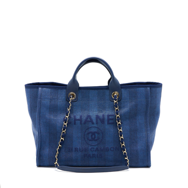 Chanel Deauville Tote Bag Canvas Dark Blue LGHW