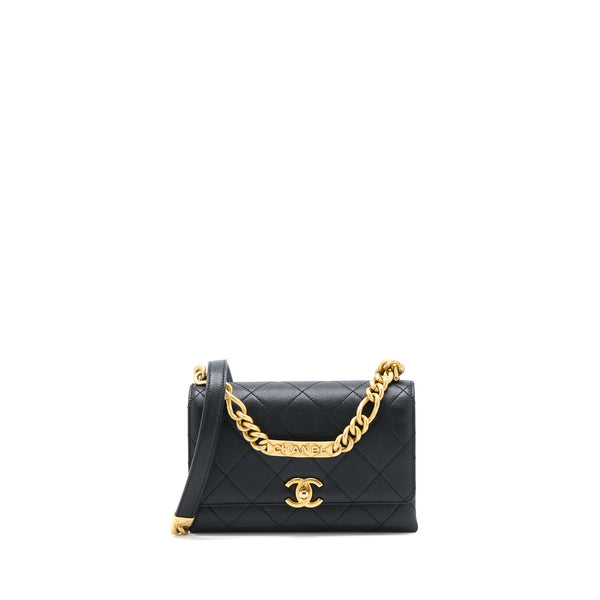 Chanel Detail Chain Flap Bag Grained Calfskin Black GHW (Microchip)
