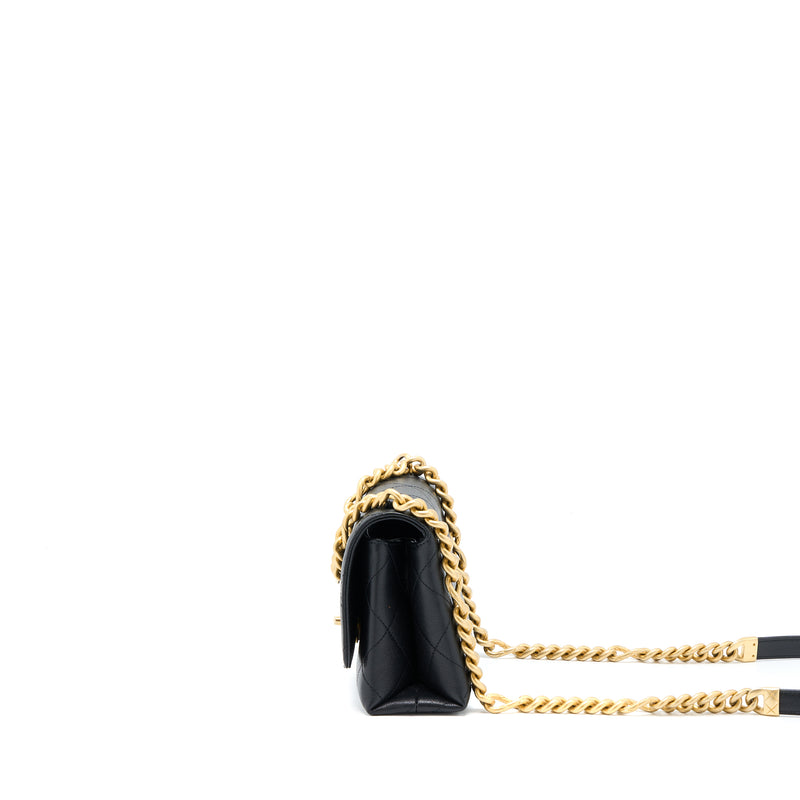 Chanel Detail Chain Flap Bag Grained Calfskin Black GHW (Microchip)
