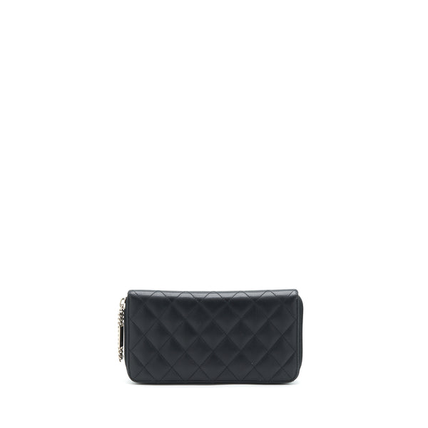 Chanel Cambon Long Zipper Wallet Calfskin Black/Pink SHW