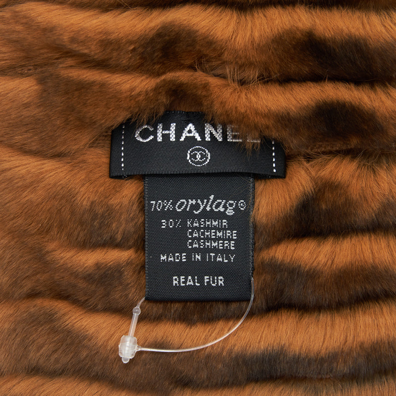 Chanel CC Logo Fur Long Scarf Brown