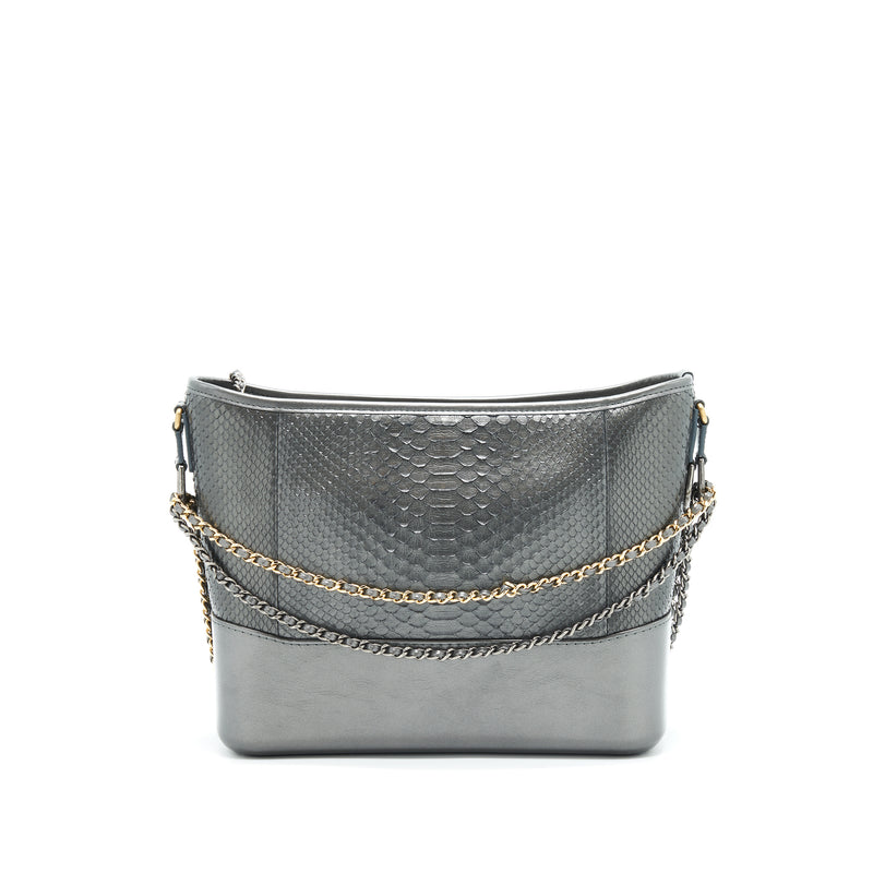 Chanel Python Leather Gabrielle Hobo Bag Metallic Grey