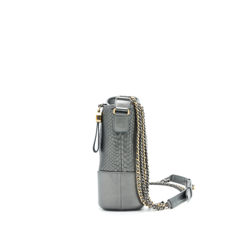 Chanel Python Leather Gabrielle Hobo Bag Metallic Grey