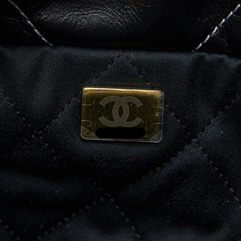 CHANEL Small 22 Bag Gold Letter Shiny Calfskin Black GHW (Microchip)