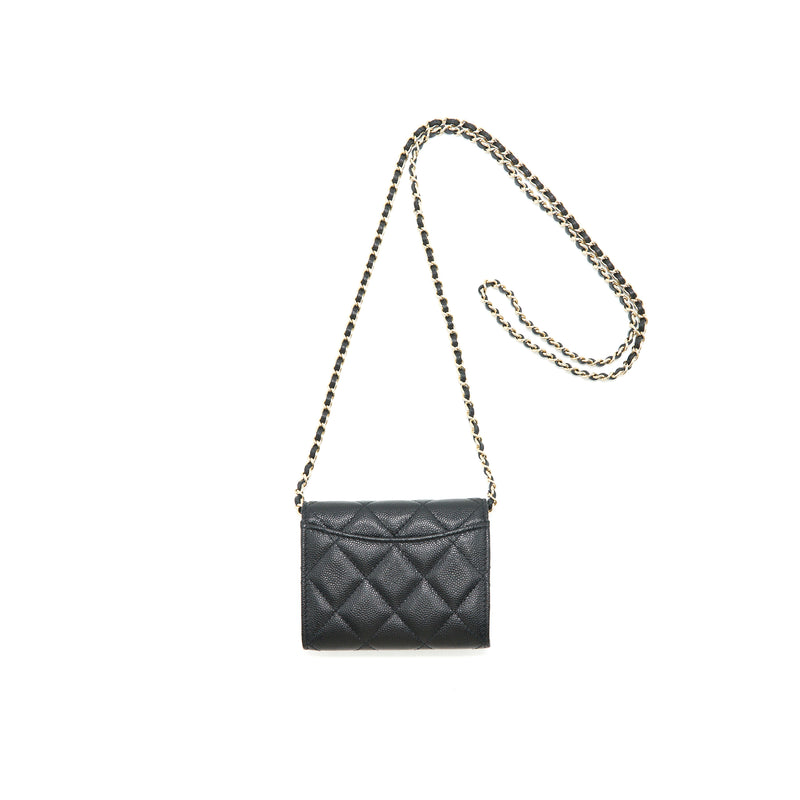 Chanel Classic Card Holder with Chain black LGHW Serial 30