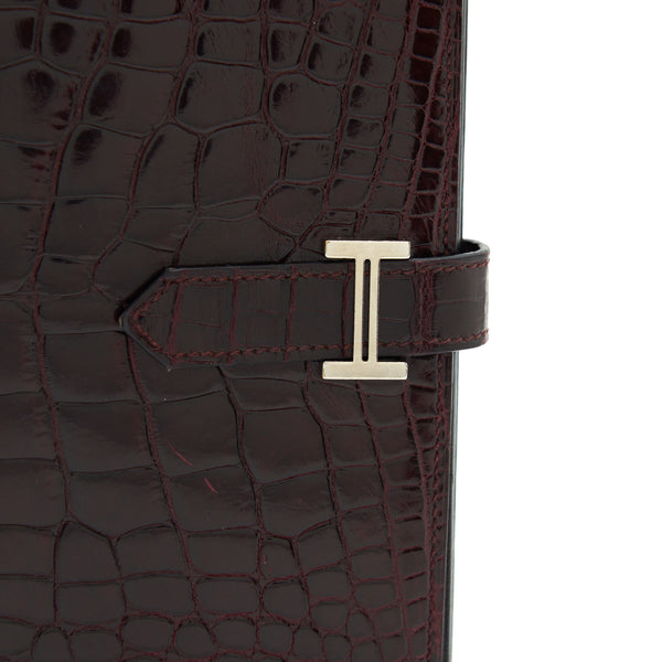 Hermes Alligator Bearn wallet Dark Red SHW Stamp Square O