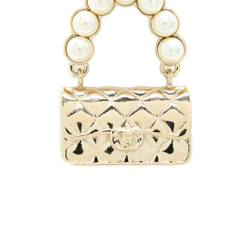 Chanel Pearl And Bag Earring Light Gold Tone