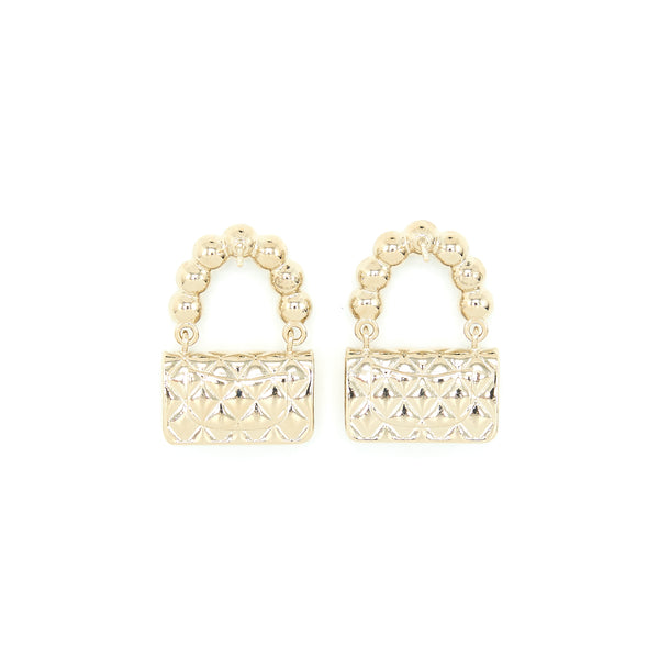 Chanel Pearl And Bag Earring Light Gold Tone