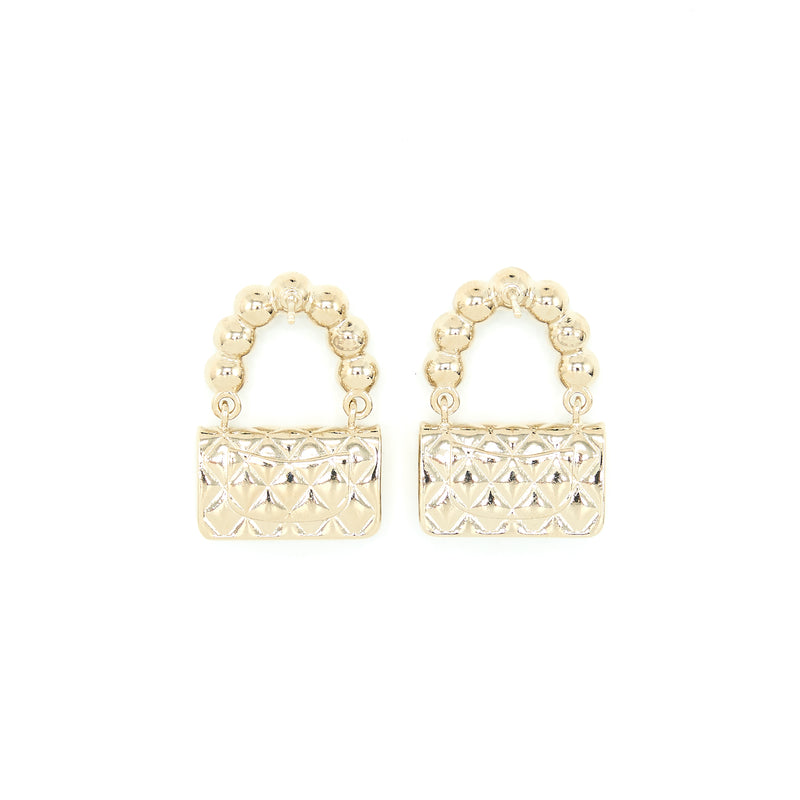 Chanel Pearl And Bag Earring Light Gold Tone