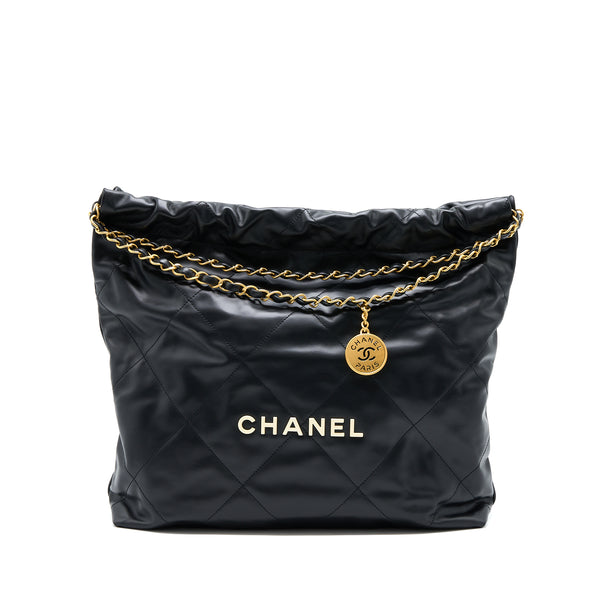Chanel 22 Bag Medium Shiny Calfskin Black GHW (Microchip)