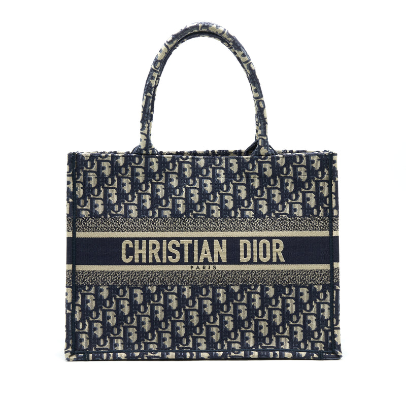 Dior Small Booktote Bag Blue Oblique Embroidery