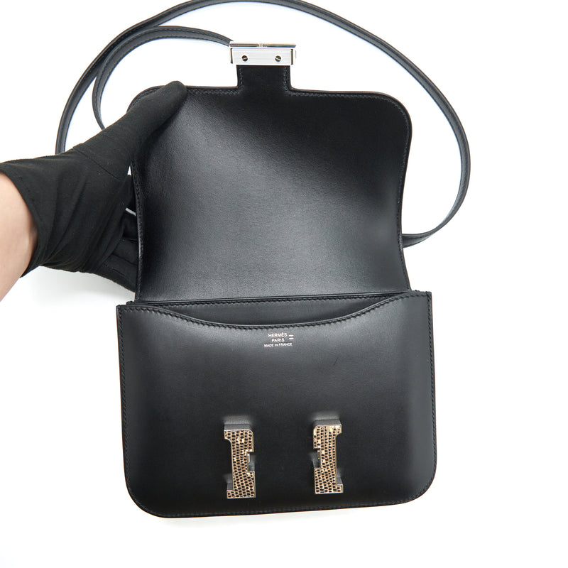 Hermes Mini Constance Monsteur Leather Lizard Buckle Black / Ombre SHW