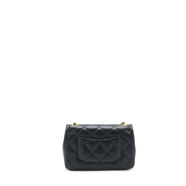 Chanel seasonal Mini Rectangular Flap Bag Heart Charm Chain Lambskin Black GHW (Microchip)