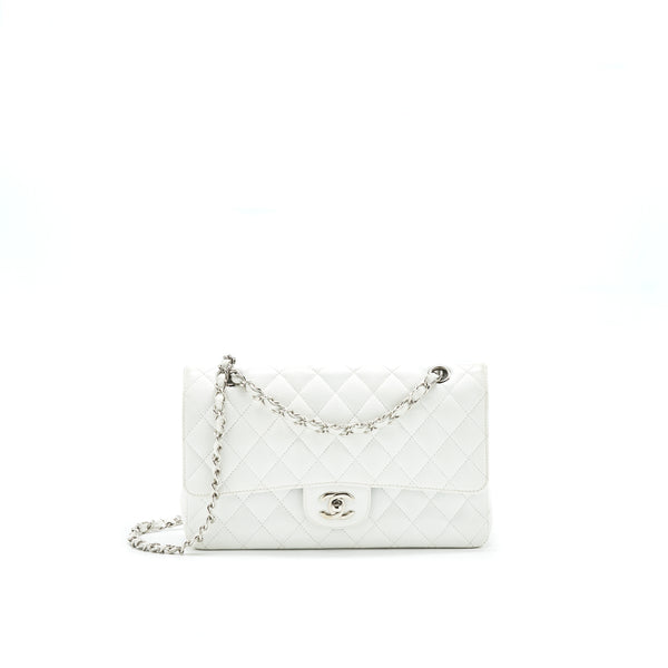 CHANEL MEDIUM CLASSIC DOUBLE FLAP BAG CAVIAR WHITE SHW