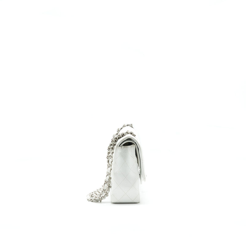 CHANEL MEDIUM CLASSIC DOUBLE FLAP BAG CAVIAR WHITE SHW