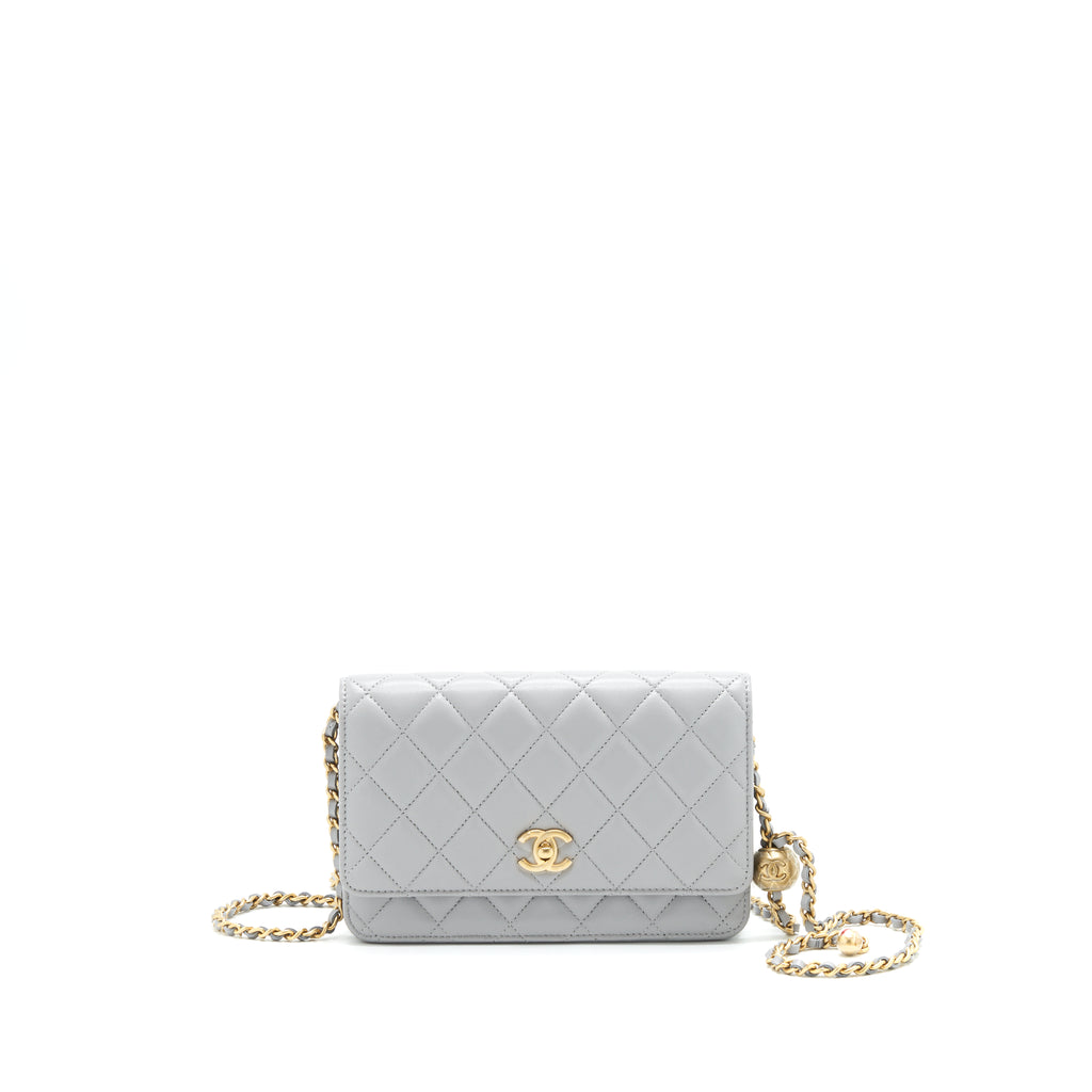Chanel 21B Pearl Crush Wallet On Chain Grey GHW