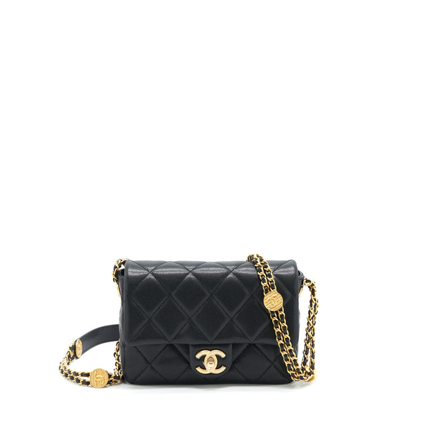Chanel 22A Small Flap Bag With Button On Chains Caviar Black Brushed GHW