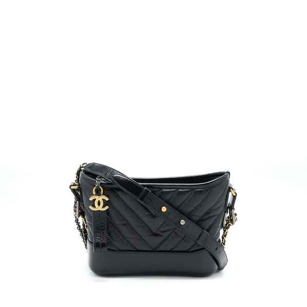 Chanel Chevron Small Gabrielle Hobo Bag Black Multicolour Hardware
