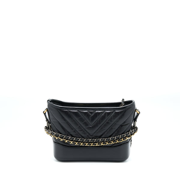 Chanel Chevron Small Gabrielle Hobo Bag Black Multicolour Hardware