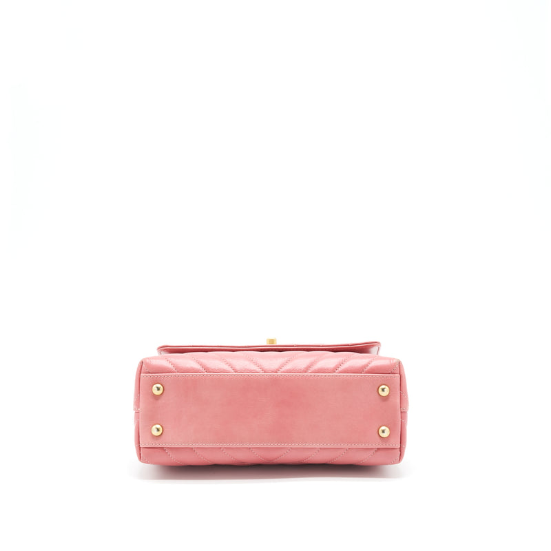 Chanel Small Coco Handle Chevron Calfskin With Lizard Handle Pink GHW