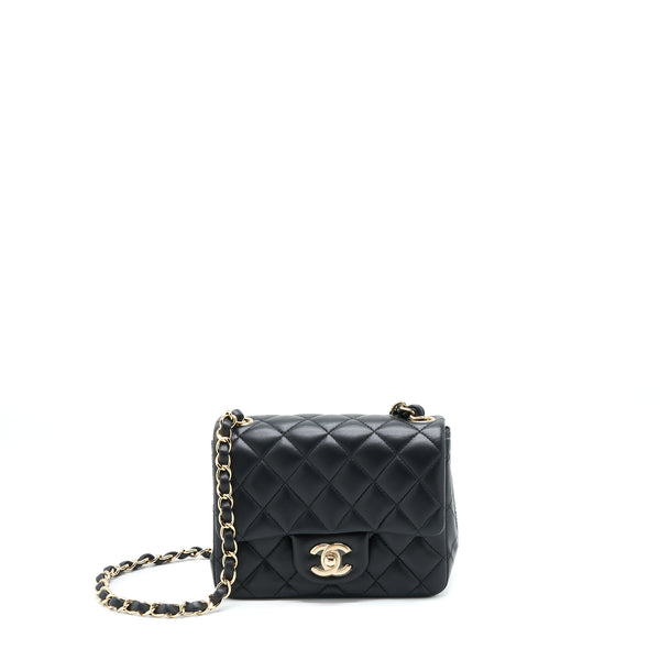 Chanel Classic Mini Square Flap Bag Lambskin Black LGHW (Microchip)