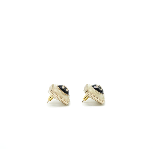 Chanel Cube CC Earrings Light Gold Tone