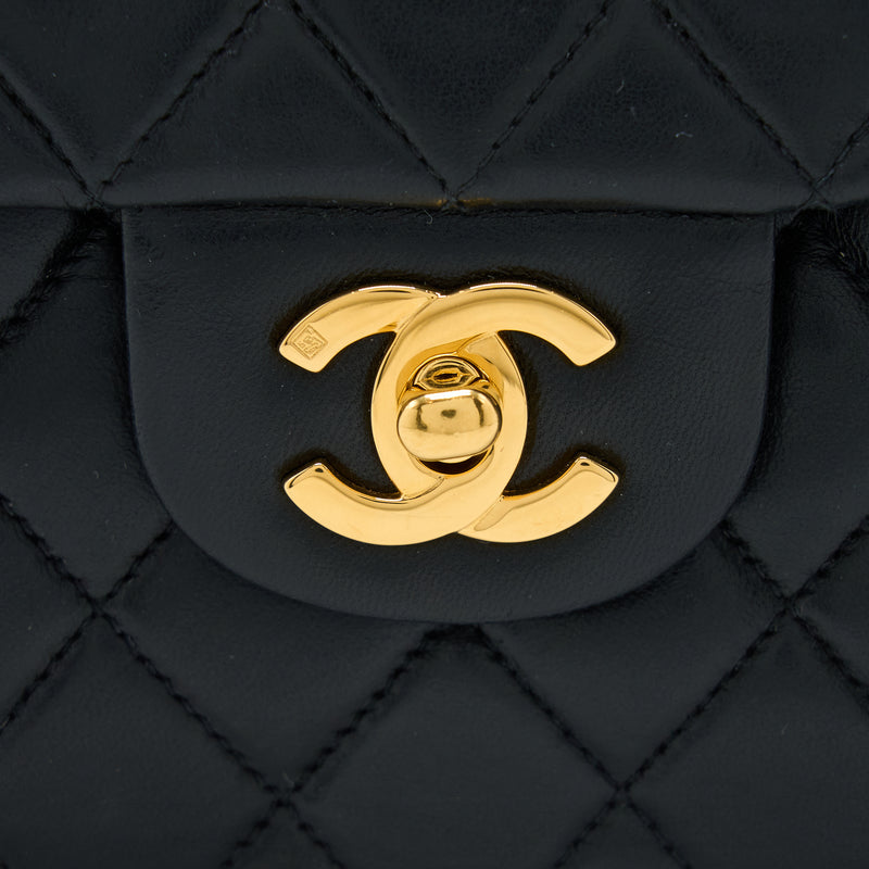 Chanel Vintage Small Classic Double Flap Bag Lambskin Black GHW
