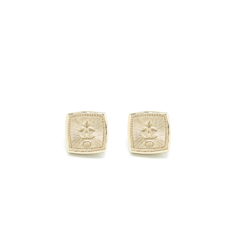 Chanel Cube CC Earrings Light Gold Tone