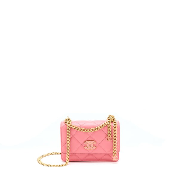 Chanel 22P Seasonal Mini Square Wallet On Chain Lambskin Pink GHW