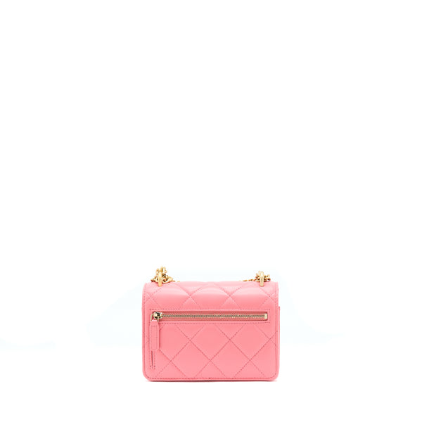 Chanel 22P Seasonal Mini Square Wallet On Chain Lambskin Pink GHW