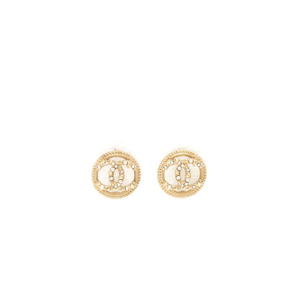 Chanel Round CC Logo Crystal and Pearl Earrings GHW