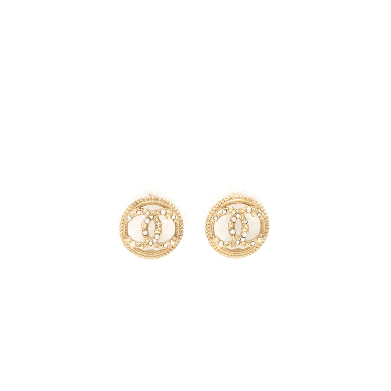 Chanel Round CC Logo Crystal and Pearl Earrings GHW