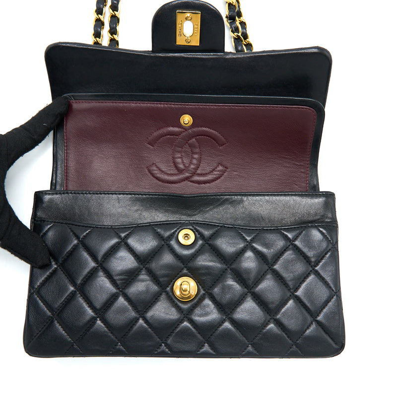 Chanel Vintage Small Classic Double Flap Bag Lambskin Black GHW