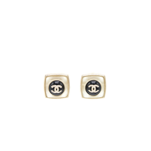 Chanel Cube CC Earrings Light Gold Tone