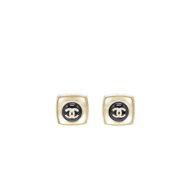 Chanel Cube CC Earrings Light Gold Tone