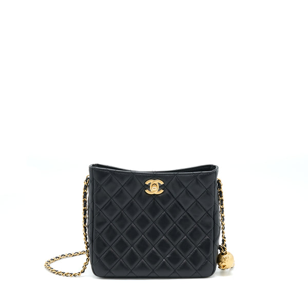 Chanel 22B Pearl Crush Hobo Bag Lambskin Black With GHW (Microchip)