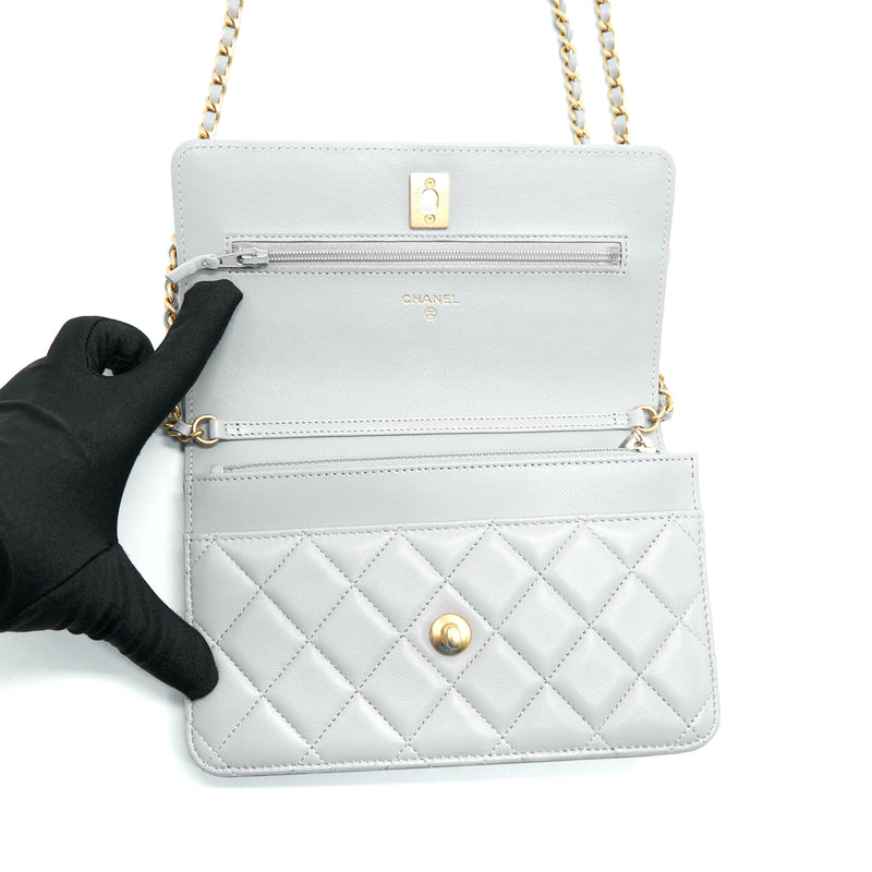 Chanel Pearl Crush Wallet On Chain Lambskin Grey GHW (Microchip)