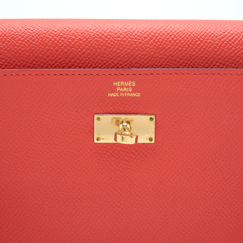 Hermes 愛馬仕Rose Jaipur Brique Epsom Long Wallet Stamp T 玫瑰紅色深紅色牛皮長銀包T刻-  237011836