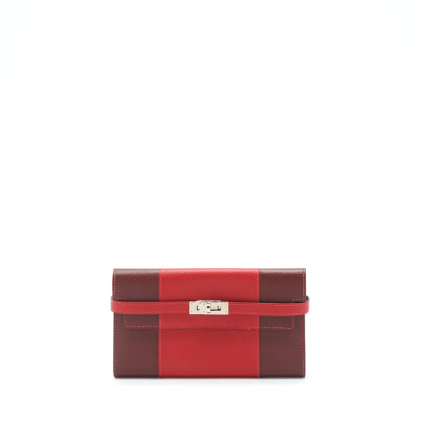 Hermes classic kelly long wallet epsom leather red / dark red with SHW stamp T