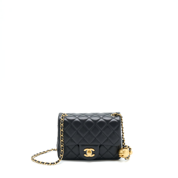 Chanel Pearl Crush Mini Square Flap Bag Lambskin Black GHW (Microchip)